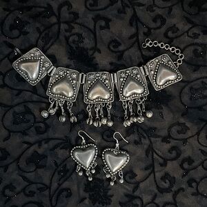 Chic Silver Heart Ankle Bracelet and Earring Set